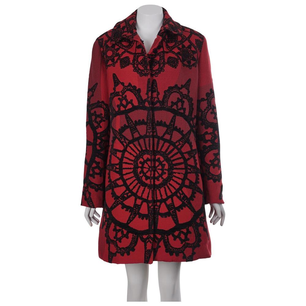 Desigual x Christian Lacroix Coat 44 Red Black Mandala Wool Blend Snap Button